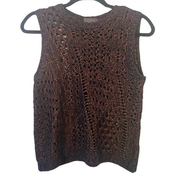 Anthropologie Leo & Sage | Sleeveless Sweater Vest Open Crochet Navy/Copper - Picture 1 of 10